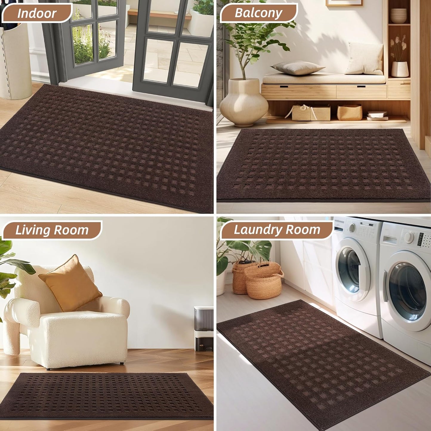 BEQHAUSE Dirt Trapper Door Mats 20"x32", Non-Slip Waffle Doormat Indoor Entrance Low-Profile, Dirt Resist and Absorbent Entryway Rugs Washable Inside Welcome Floor Mat for Front Back Door, Beige