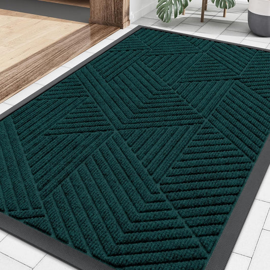 Smiry Front Door Mat Outside Entrance, Heavy Duty Sturdy Natural Rubber Doormat, Trap Dirt and Moisture, Easy Clean Low Profile Mats for Indoor Outdoor Entry, Irregular Triangle (29.5x17, Black) - Colors B