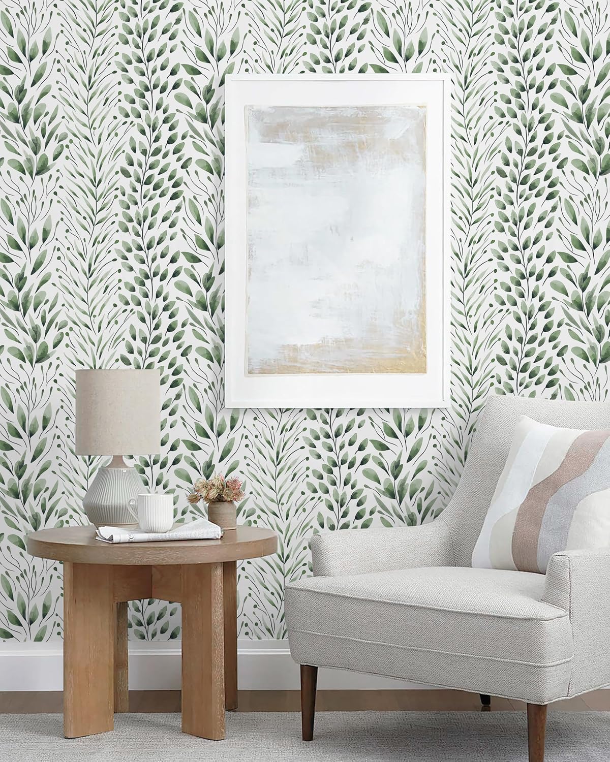 Safiyya Peel and Stick Wallpaper Boho Modern Beige Leaf Contact Paper Peel and Stick Wall Paper Self Adhesive Removable Wallpaper for Bedroom Bathroom Vinyl Roll 78.7"x17.3"