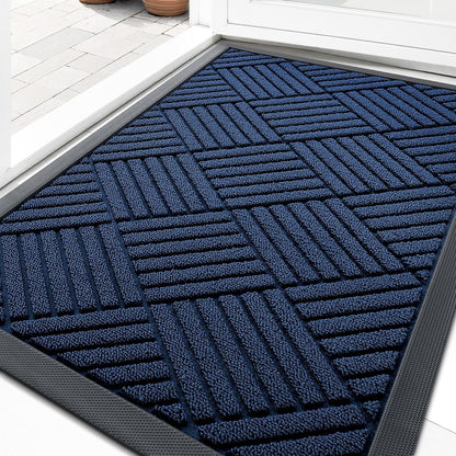 OLANLY Front Door Mat Outside Entrance 29.5x17, Absorbent, Heavy Duty Sturdy Natural Rubber Doormat Indoor Outdoor, Stain and Fade Resistant, Non-Slip Low Profile Floor Mat for Entryway, Grey Diamond