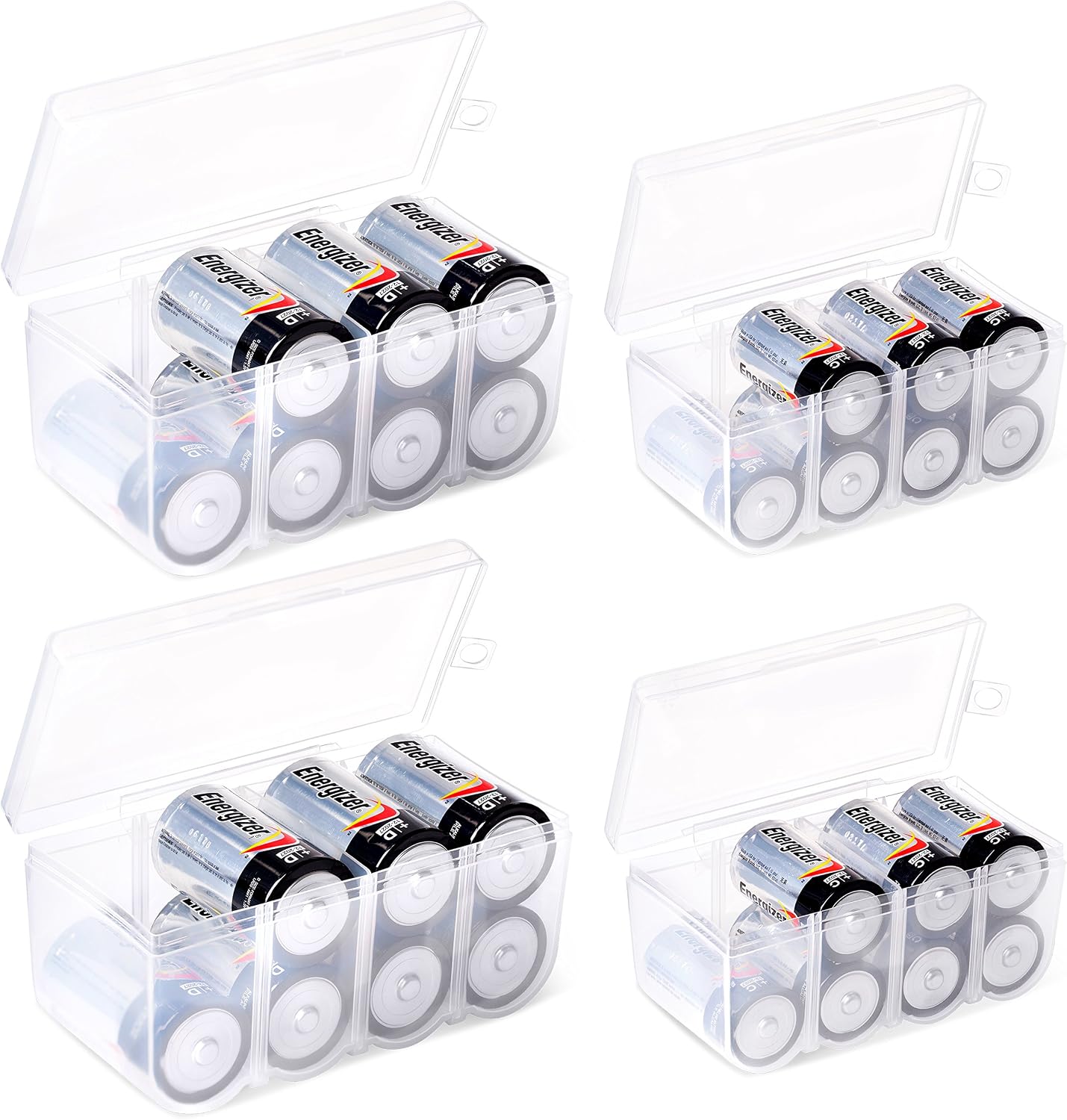 GlossyEnd Set of 4 - Two C and Two D Battery Storage Box, Battery Storage Case, Battery Holder Clear (C - D)