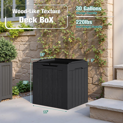 Devoko 30 Gallon Resin Deck Box Waterproof Outdoor Storage Box for Patio Furniture Pool Accessories Indoor Storage for Cushion Garden Tools (30 Gallon, Black)
