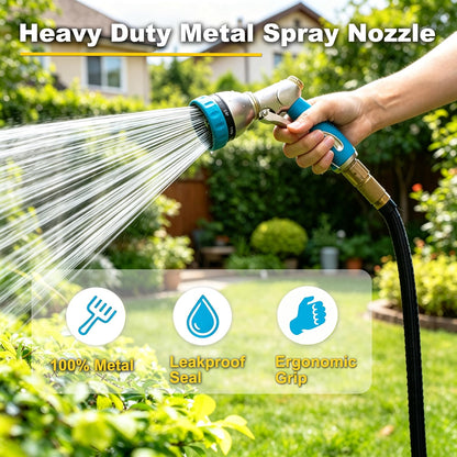 FANHAO Heavy Duty Garden Hose Nozzle, 100% Metal Water Nozzle with 8 Spray Patterns, High Pressure Hose Sprayer with Non-Slip Grip for Plants Watering, Cars Washing & Pets Bathing
