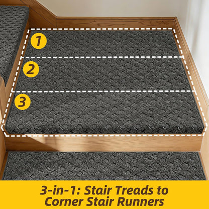 JSEI Bullnose Carpet Stair Treads, 14 Pcs Non Slip Stair Treads for Wooden Steps Indoor with TPE Backing, 11" x 30" Machine Washable Stair Runners with Edge Protection for Kids, Elders and Pets, Beige
