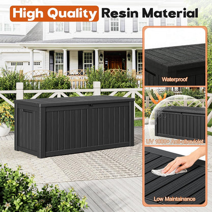 Outdoor Storage Box, Resin Deck Boxes Indoor and outdoor, Waterproof Storage Box Lockable Lid (Black, 85 Gallon)