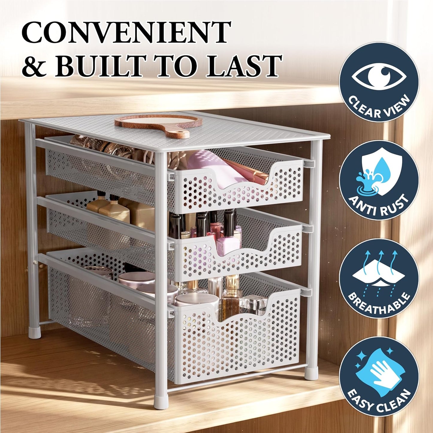 Simple Houseware Stackable 2 Tier Sliding Basket Organizer Drawer, White