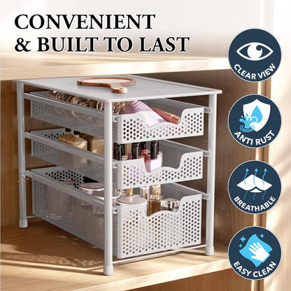 Simple Houseware Stackable 2 Tier Sliding Basket Organizer Drawer, White