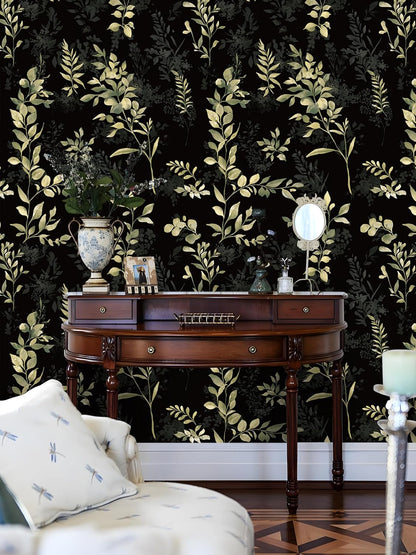 Floralplus Peel and Stick Wallpaper Boho Leaf Removable Wallpaper for Bathroom Renter Leaf Contact Paper for Locker Shelf Liner Vinyl Adhesive Wallpapers Wall Mural Decor 17.5 in x 118 in