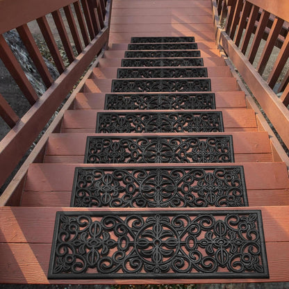Ottomanson Non Slip Stair Treads Indoor – Peel and Stick Carpet Stair Treads for Wooden Stairs, Self Adhesive Anti Slip Stair Pads for Kids & Pets – 7.9" x 29.9", 7 Pack – Black