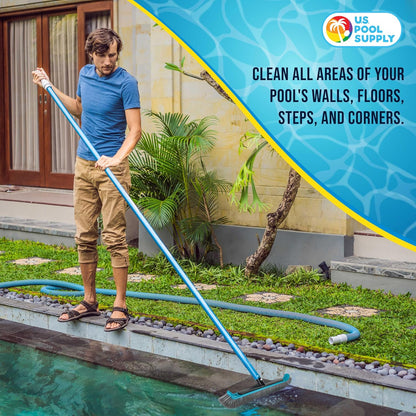 U.S. Pool Supply 13" Pool Brush with Rubber Bristles and Squeegee Edge - Safe for Vinyl Liners, Ideal for Above-Ground Pools, Aluminum Pole Handle - Scrub Leaves Debris from Walls, Floors, Corners