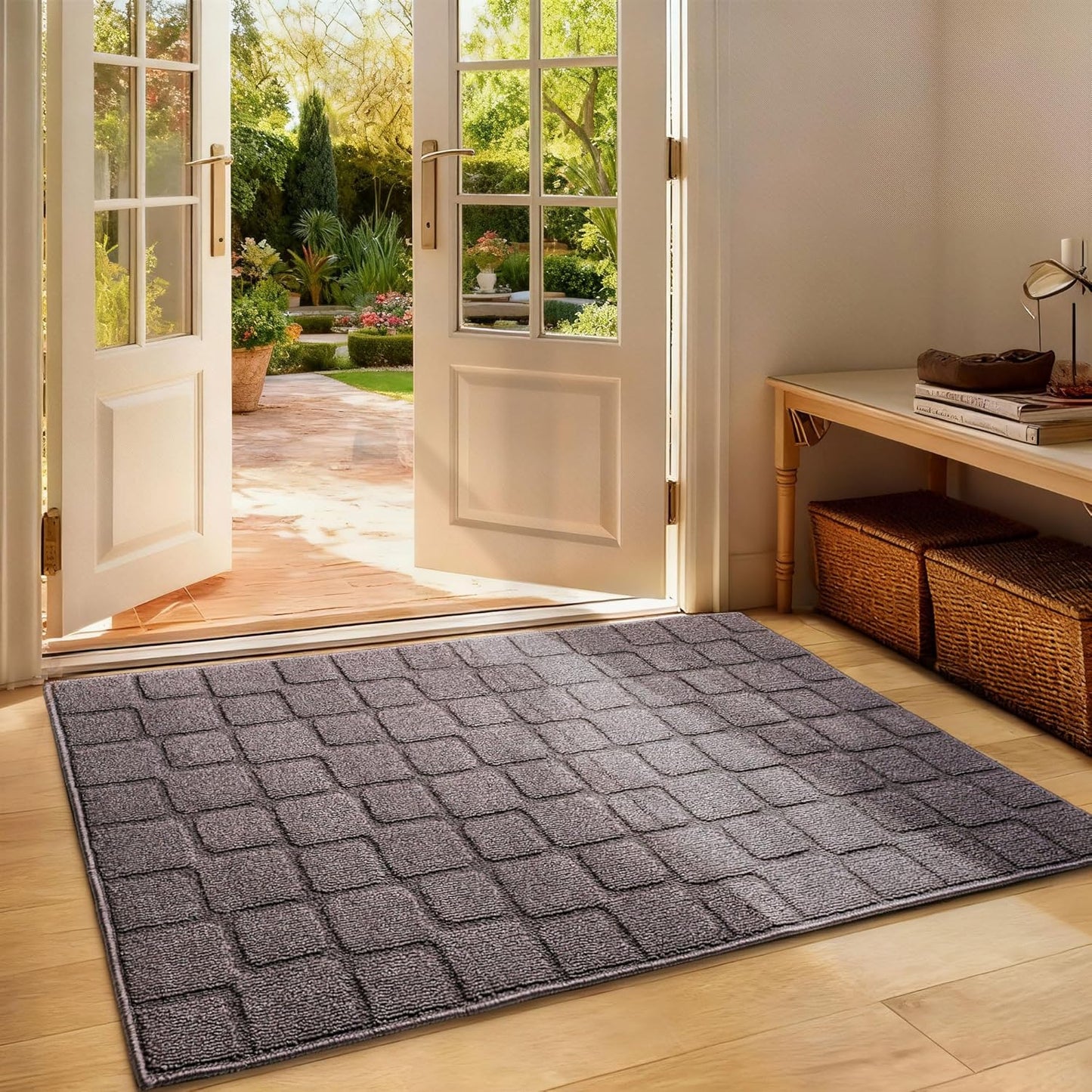 Front Door Mat Outside Entrance, Outdoor Indoor Door Mats for Entryway, Entrance, Entry, Patio, Waterproof Non Slip Doormat, Low-Profile, 20" × 31.5“, Black