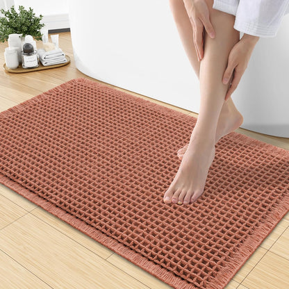 Smiry Waffle Bath Mat 30x20, Extra Soft Absorbent Bathroom Rugs, Non Slip Machine Washable Quick Dry Bath Rugs for Bathroom Floor, Tub, Shower, Home Decor Accessories, Brown