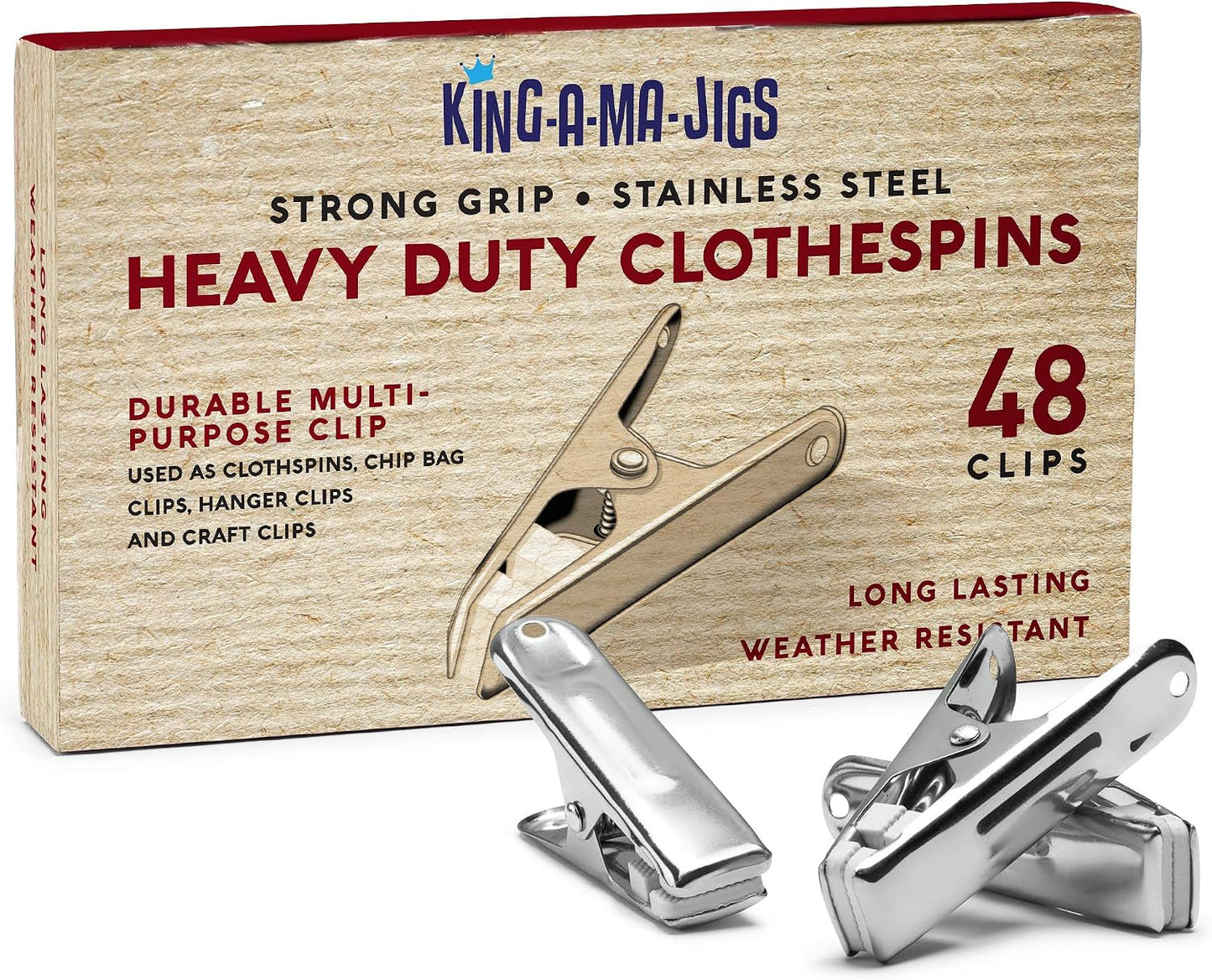 24 Pack - Long Lasting, Stainless Steel Clothespins - Strong Grip - Weather-Resistant, Multipurpose Clip - Use As Clothesline Laundry Clips, Chip Bag Clips, Hanger Clips and Craft Clips (24 Pack)
