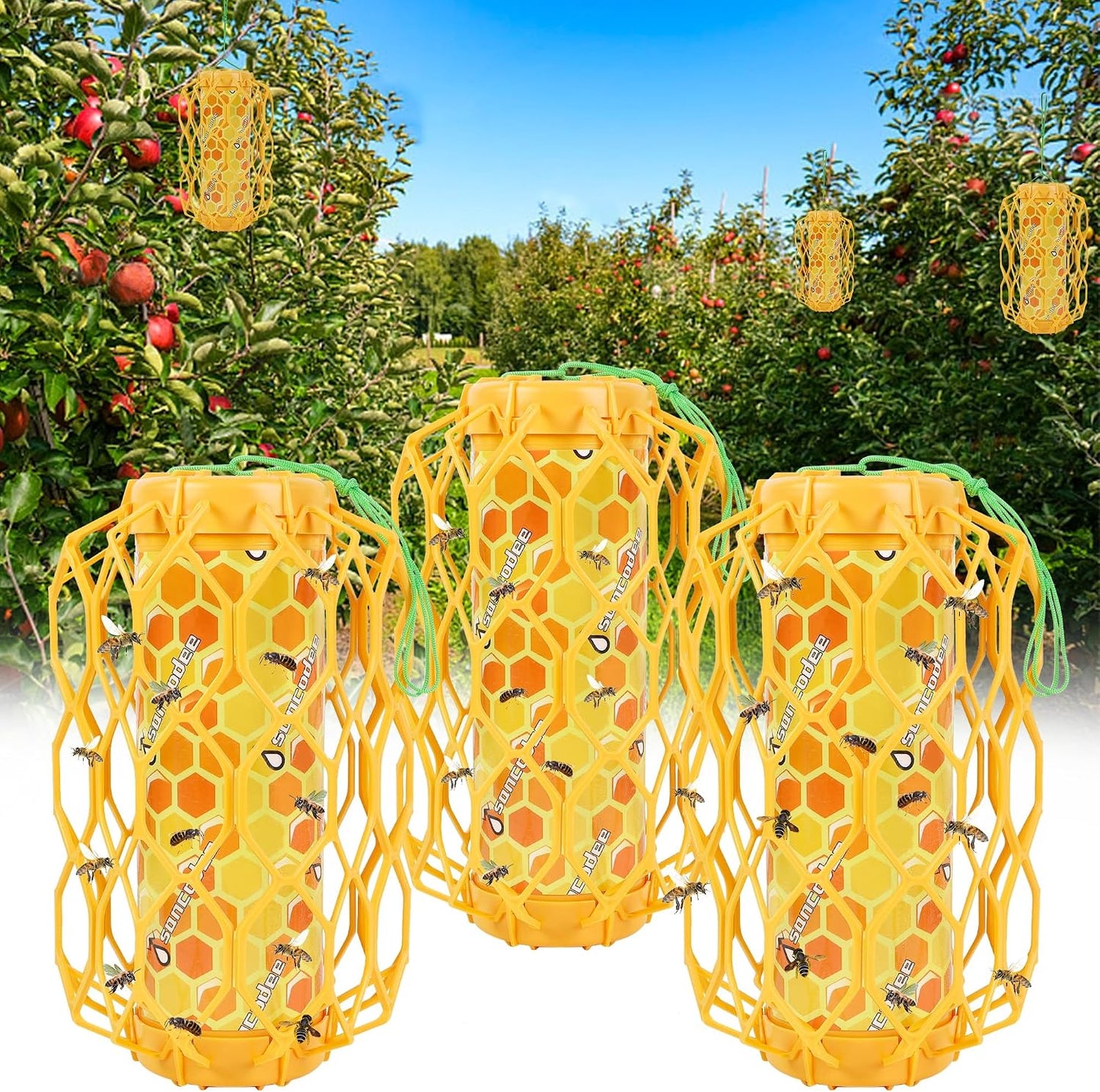 4 Pack Wasp Trap Outdoor Hanging, Carpenter Bee Catchers for Outside(Green) | Reusable Traps with 8 Sticky Refill Sheets, Bee Killer for Hornet Mud Dauber Yellow Jacket, Bug Catcher