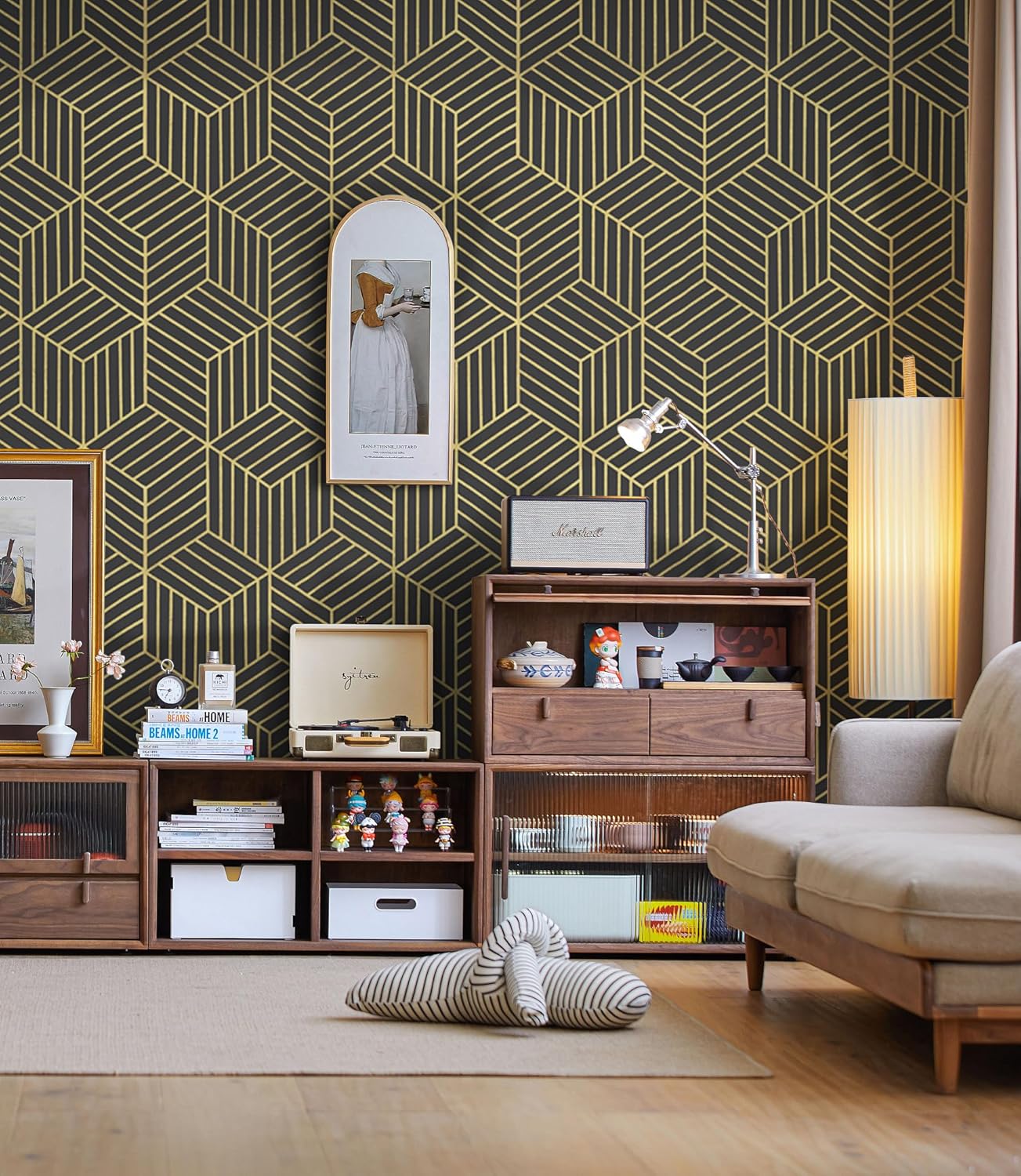 CiCiwind Wallpaper Peel and Stick Modern White and Gold Contact Paper Peel and Stick Geometric Removable Self Adhesive Wall Paper for Bedroom Renter Friendly Papel Tapiz para Pared 15.7"x118"