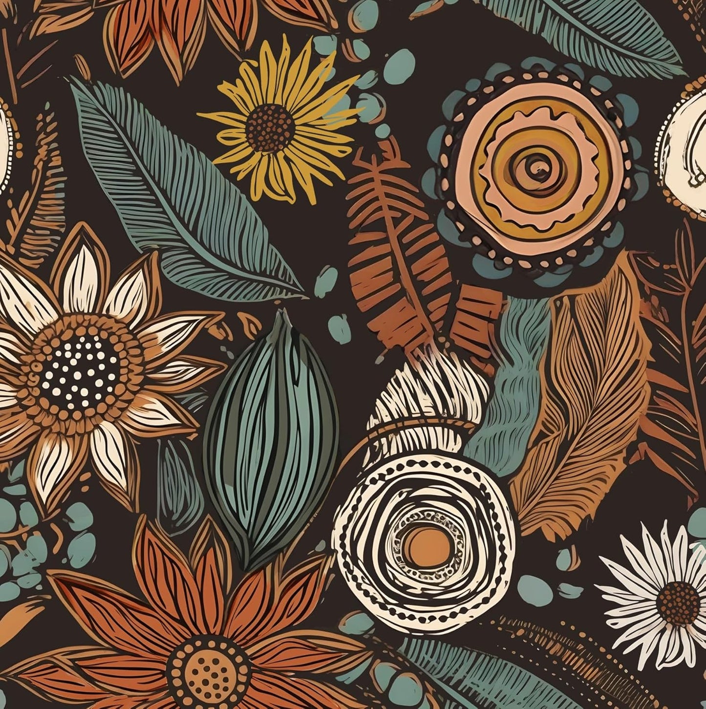 Blue Wallpaper Peel and Stick,Vintage Boho Floral Contact Paper 17.5" x 118", Retro Botanical Flower Wall Paper Self Adhesive Removable Waterproof for Walls Shelves Cabinet Table (Blue,Yellow, Green)