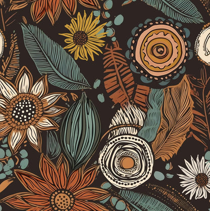 Blue Wallpaper Peel and Stick,Vintage Boho Floral Contact Paper 17.5" x 118", Retro Botanical Flower Wall Paper Self Adhesive Removable Waterproof for Walls Shelves Cabinet Table (Blue,Yellow, Green)