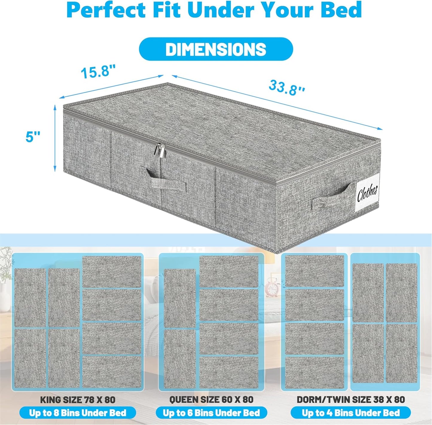 Under Bed Storage Container Bins 2 Pack, Low Profile Foldable Underbed Clothes Storage Organizer W/ Ultra Thick Fabric and Sturdy Bottom/Sides, Dual Zipper Storage Box for Dorm and Home 30x16x6.7"