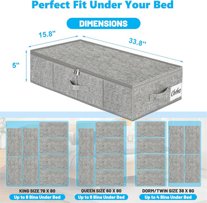 Under Bed Storage Container Bins 2 Pack, Low Profile Foldable Underbed Clothes Storage Organizer W/ Ultra Thick Fabric and Sturdy Bottom/Sides, Dual Zipper Storage Box for Dorm and Home 30x16x6.7"