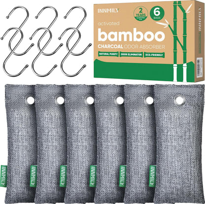 Activated Charcoal Odor Absorber,6 Pack Nature Odor Eliminator for Shoes, Bamboo Charcoal Air Purifying Bags,Shoe Deodorizer and Moisture Absorbers for Fresh Sneakers,Shoe Smell Remover