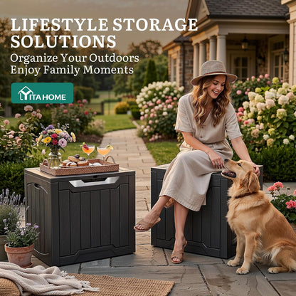 YITAHOME 134 Gallon Large Deck Box | Waterproof Resin Outdoor Storage Box with Lock, Doubles as 2-Person Bench Seating for Patio Furniture Cushions,Garden Tools &