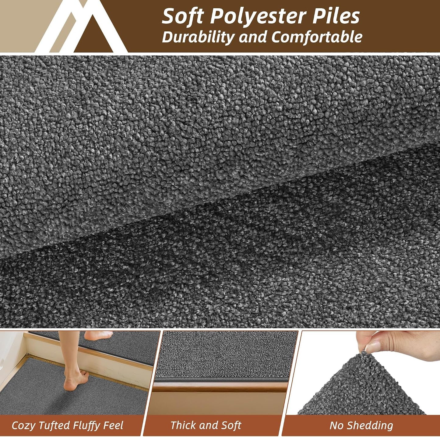 COSY HOMEER Stair Treads Non-Slip Carpet Stair Treads for Wooden Steps, Indoor Stair-Runner Rugs for Kids Elders & Pets 28"x9" (4Pc, Dark Gray)