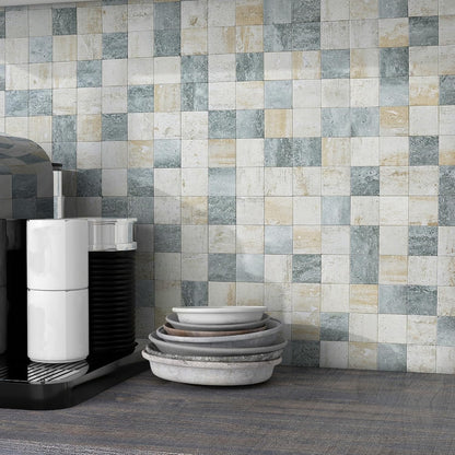 BeNice Kitchen Peel and Stick Tile Backsplash Bathroom Self Adhesive Stone Mosaic Thick Wall Stickers 12"x12"(Blue Rustic,10 Sheets)