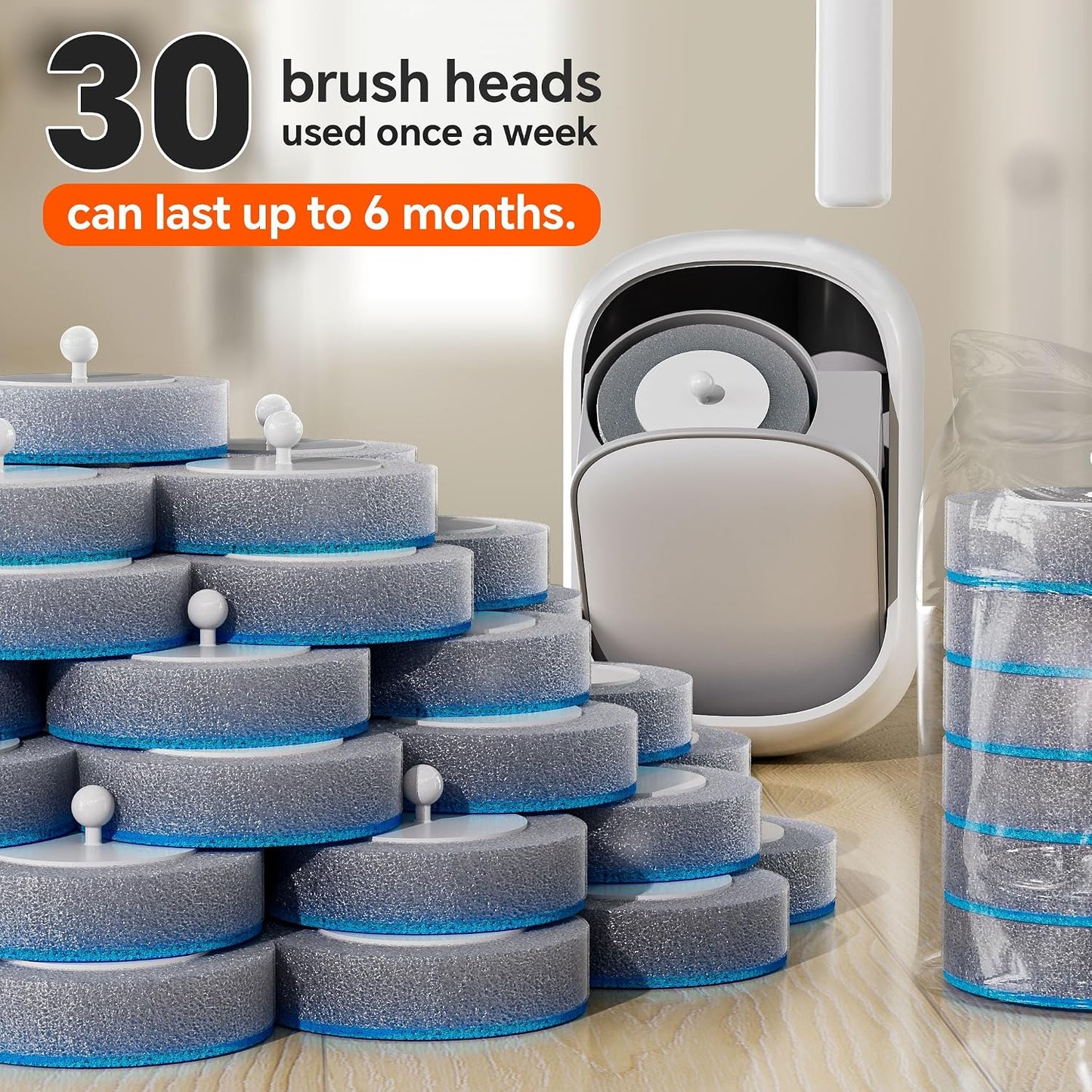 Disposable Toilet Brush and Holder Set with 18 Bowl Wand Cleaners Refill Pads, Bathroom Wall Mounted Toilet Bowl Cleaners Kit.