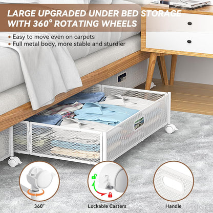 Under Bed Storage, Under the Bed Storage Containers with Wheels, Under Bed Shoe Storage Organizer Drawer for Bedroom Clothes Shoes Blankets -2Pack