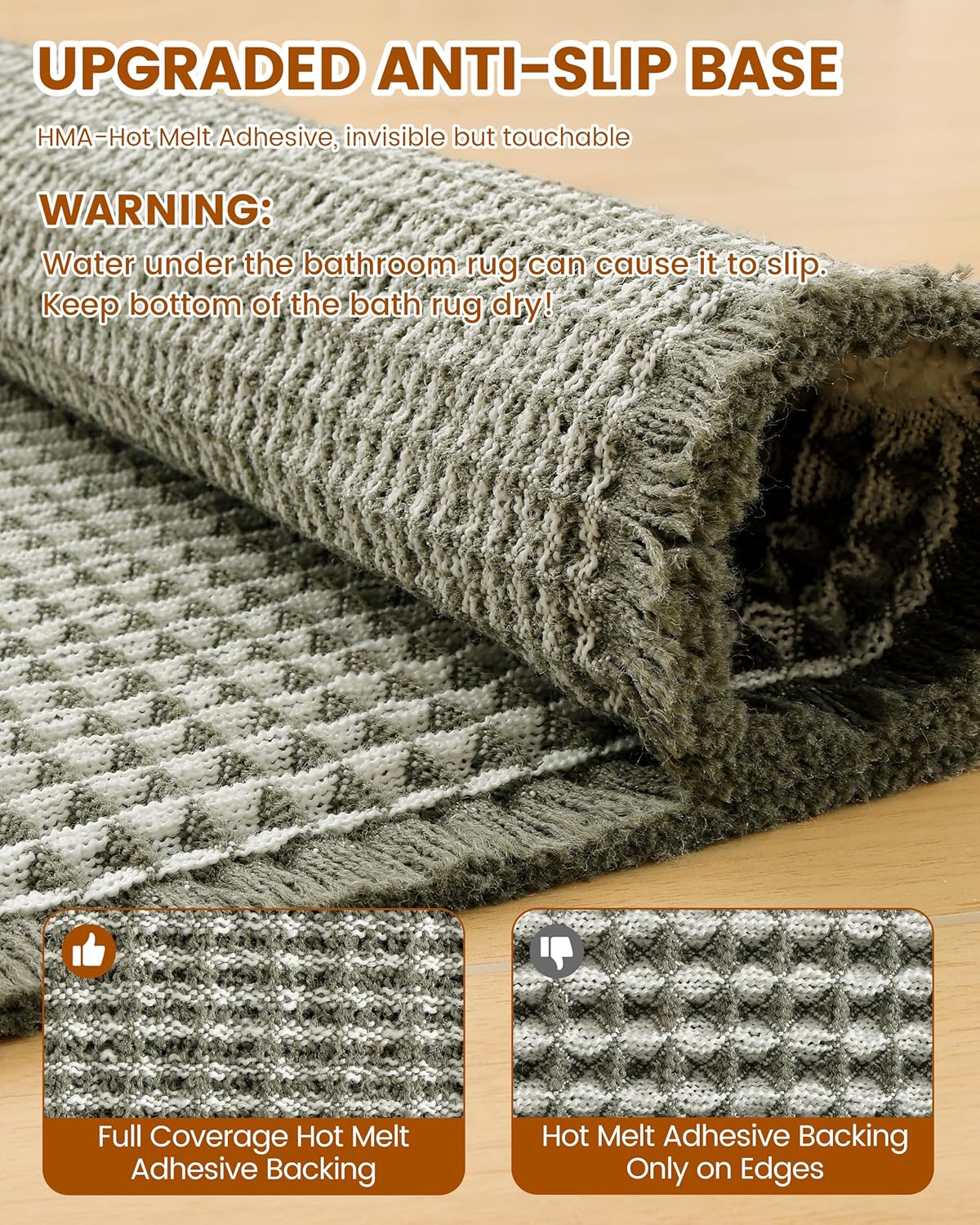 Smiry Waffle Bath Mat 30x20, Extra Soft Absorbent Bathroom Rugs, Non Slip Machine Washable Quick Dry Bath Rugs for Bathroom Floor, Tub, Shower, Home Decor Accessories, Brown