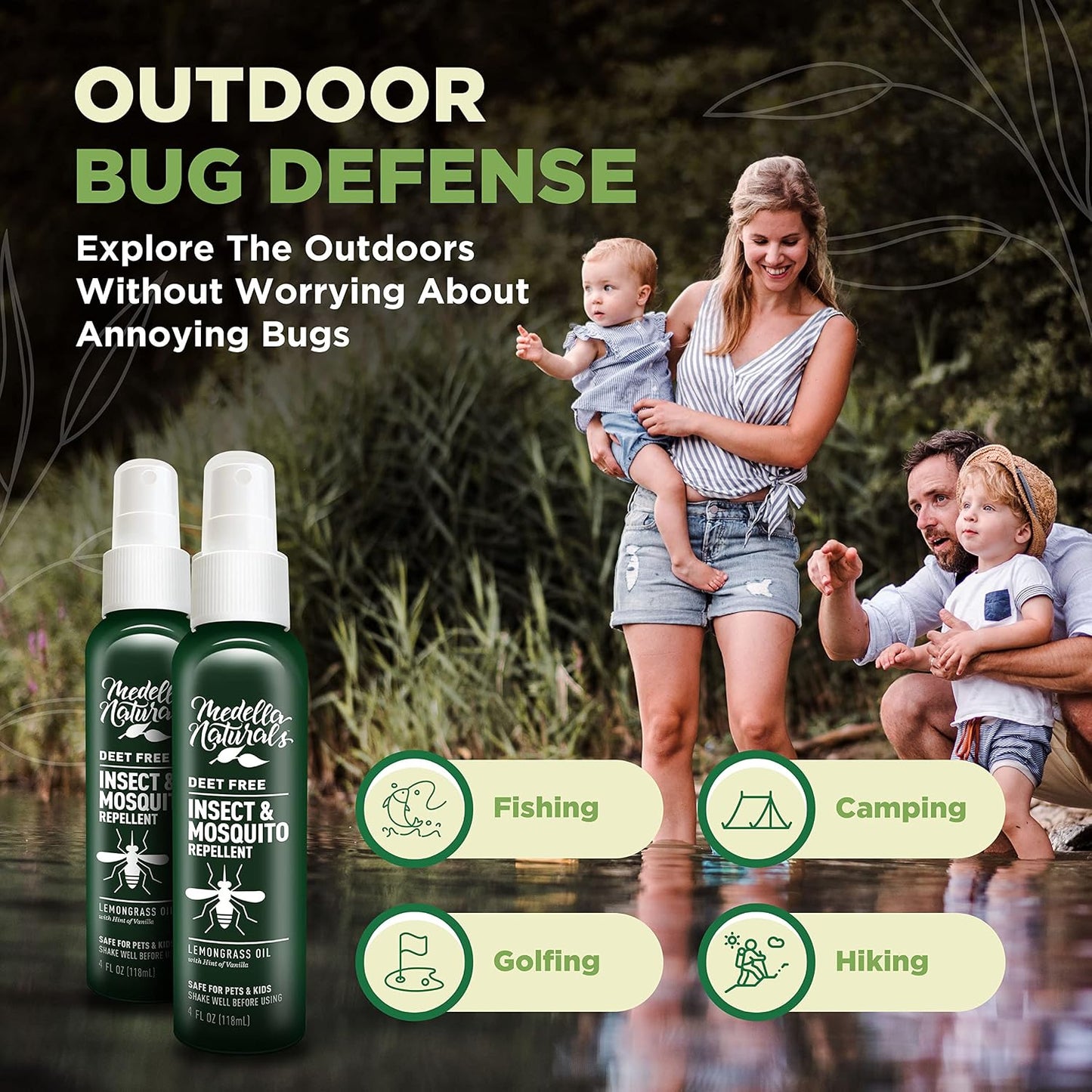 Deet-Free Insect & Mosquito Repellent – Nice Smelling, Pack of 2 (4 oz) | Insect Repellent with Lemongrass Oil Safe for Pets and Kids – Bug Spray Against Mosquitoes, Gnats, Black Flies, and No-See-um