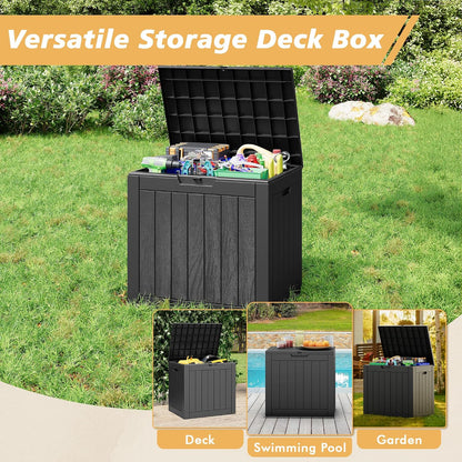 Fancyango 75 Gallon Outdoor Deck Box Waterproof, Large Storage Box for Patio, Resin Storage Bench Lockable for Garden Tools, Package Delivery, Black