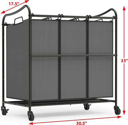 Simple Houseware Heavy-Duty 3-Bag Laundry Sorter Cart, Chrome