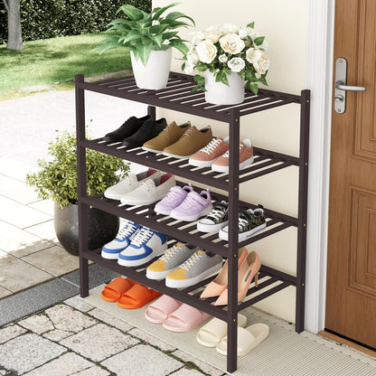 Smiry Bamboo Shoe Rack, 3 Tier Free Standing Wooden Shoe Organizer, Stackable Wood Shoe Storage Shelf for Closet, Entryway, 12 Vertical Slats, 2+1 Stack Standard Legs, 26.8"x11"x19.5", Natural
