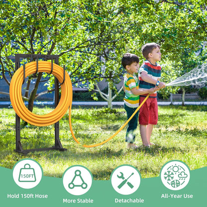 Garden Hose Holder Reel, Upgraded Metal Hose Reels Holds 150ft Hose, Heavy Duty Freestanding Water Hose Holders, Detachable Hose Storage Hanger for Outside - Fan-Shaped