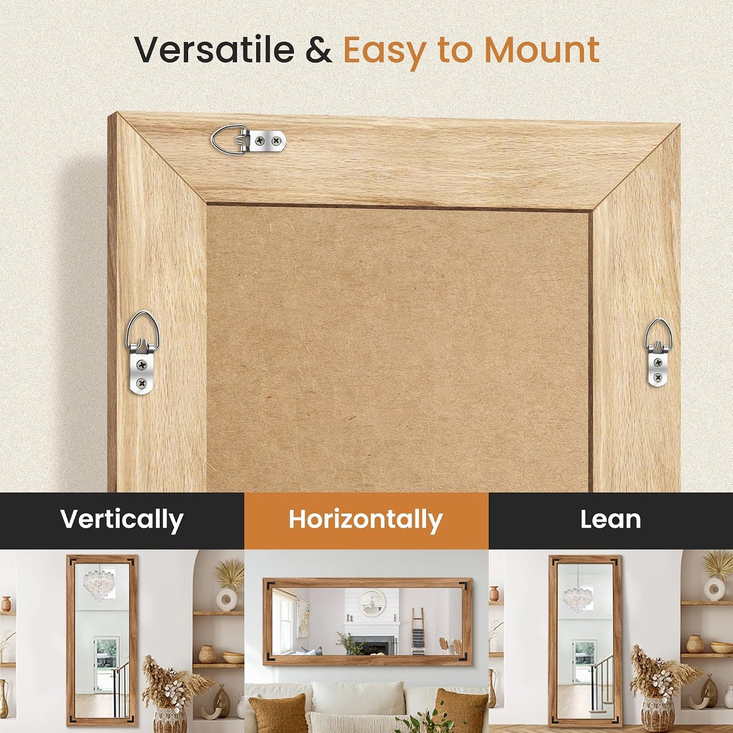 TRAHOME Full Length Mirror with Wooden Frame, 56"X22" Solid Wood Standing Floor Mirror for Farmhouse, Bathroom, Bedroom Decor, Hanging or Leaning Wall-Mounted