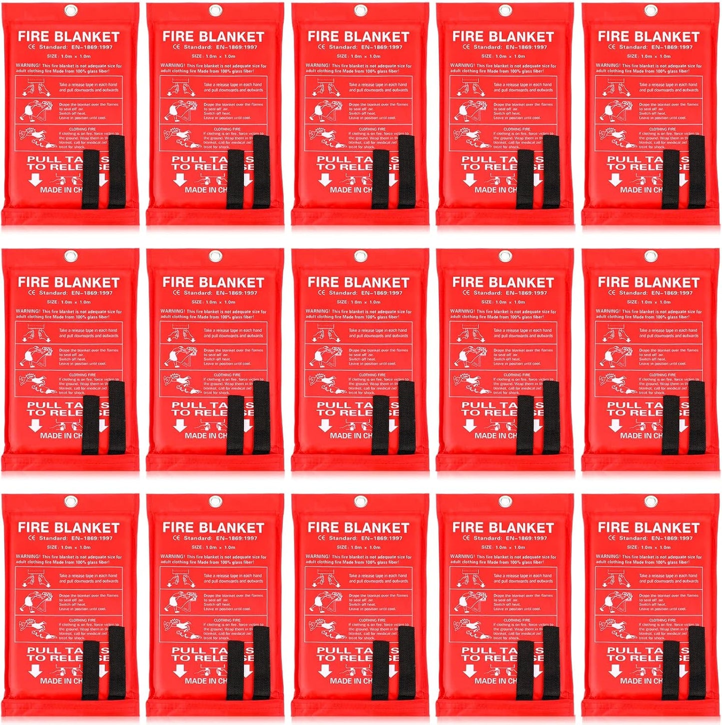 Jerify 15 Pcs Fire Blanket - Fiberglass Fire Emergency Flame Retardant Safety Fireproof Safety Suppression Cover Blanket for Kitchen, Home, Car and Office - 39 x 39 Inch (Red)