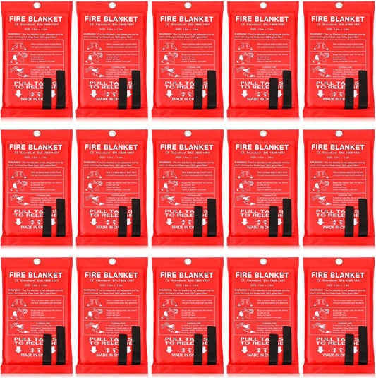 Jerify 15 Pcs Fire Blanket - Fiberglass Fire Emergency Flame Retardant Safety Fireproof Safety Suppression Cover Blanket for Kitchen, Home, Car and Office - 39 x 39 Inch (Red)