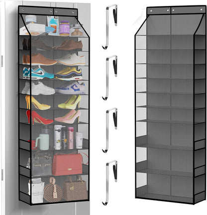 PAULONE 10-Pocket Multi-Use Over the Door Organizer, Heavy Duty 95lbs Capacity with Breathable Mesh, Versatile Hanging Storage for Shoes, Toys, Office Supplies-Classic (Black, 10-Shelf,)