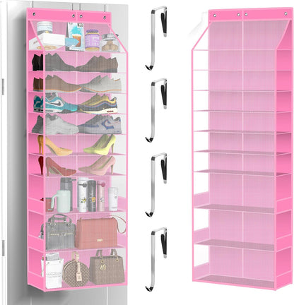 PAULONE 10-Pocket Multi-Use Over the Door Organizer, Heavy Duty 95lbs Capacity with Breathable Mesh, Versatile Hanging Storage for Shoes, Toys, Office Supplies-Classic (Black, 10-Shelf,)
