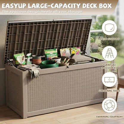 EasyUp 35 Gallon Outdoor Storage Box, Outdoor Deck Boxes for Garden Tools Equipment,Cushions and Patio Storage,Lockable and Resin,Easy to Install(Black)