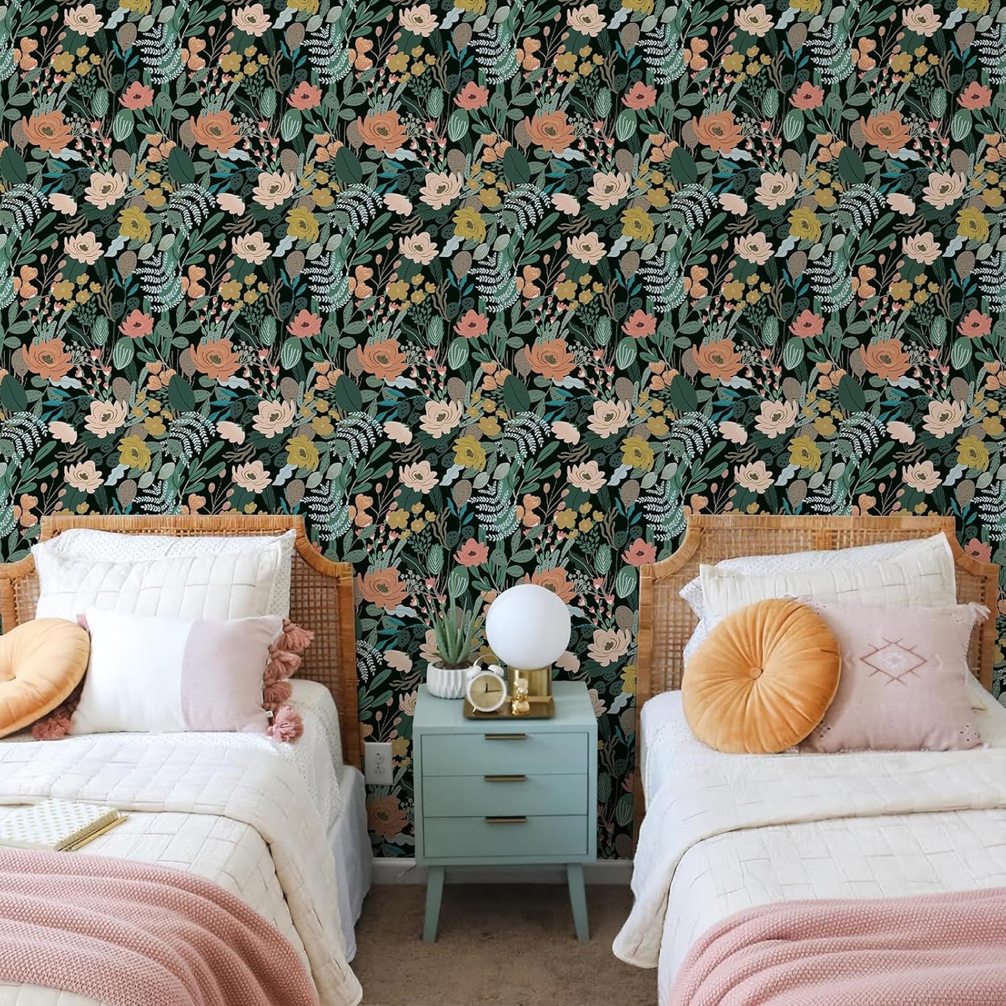 Simon&Siff Floral Peel and Stick Wallpaper, 17.3" x 120" Self Adhesive Wallpaper Boho Flower Kitchen Cabinets Furniture Decorative Renter Friendly Wall Paper