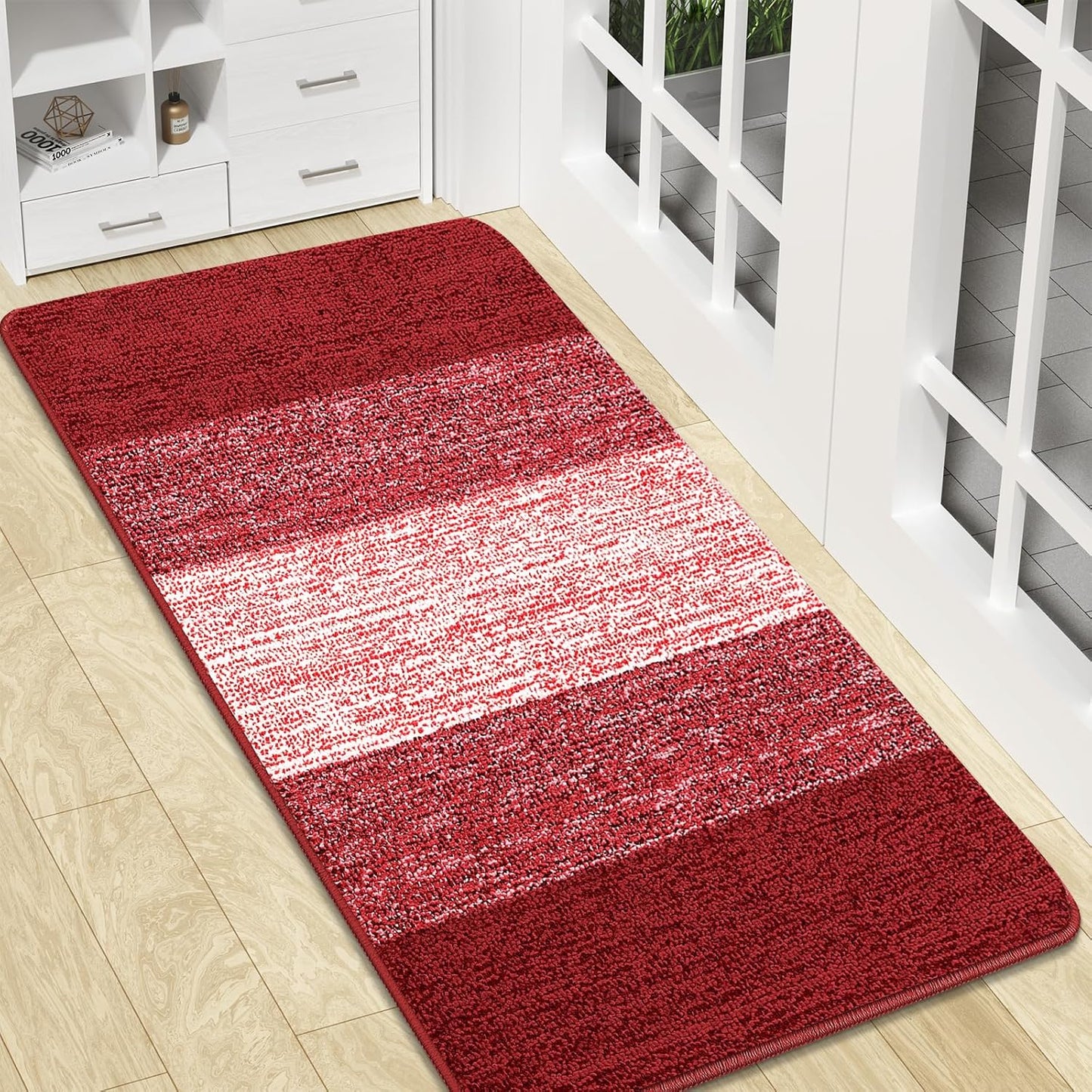 Kitinjoy Indoor Outdoor Door Mat, 32x20 Non-Slip Absorbent Dirt Trapper, Low-Profile Washable Inside Entrance Front Floor Mat, Sturdy Soft Entry Doormats for Entryway, Grey