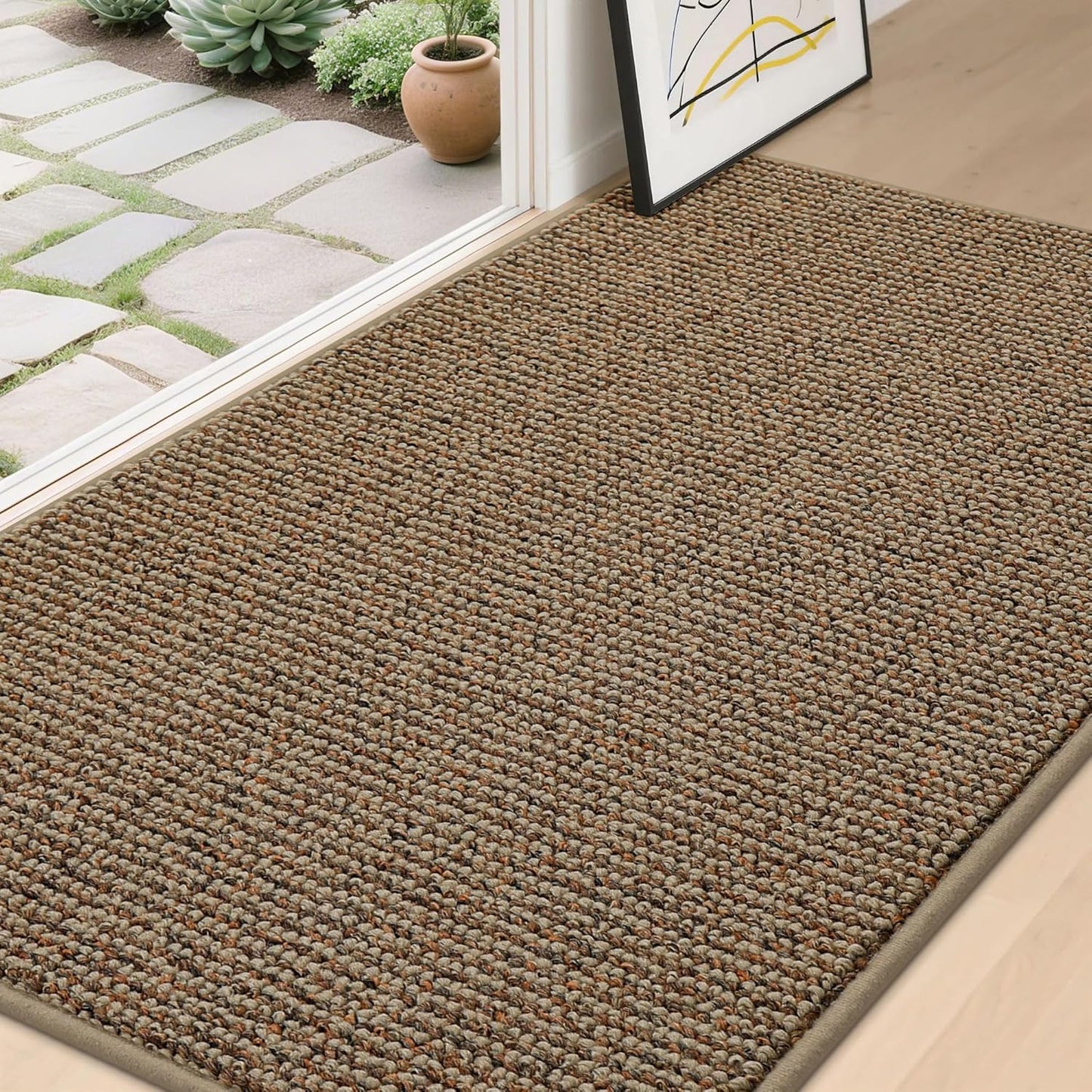 BEQHAUSE Dirt Trapper Door Mat 20" x 32", Non-Slip Washable Doormats Entrance Mat, Dirt Resistant and Absorbent Welcome Mat, Low Profile Floor Mats for Front Back Door and Entryway, Beige