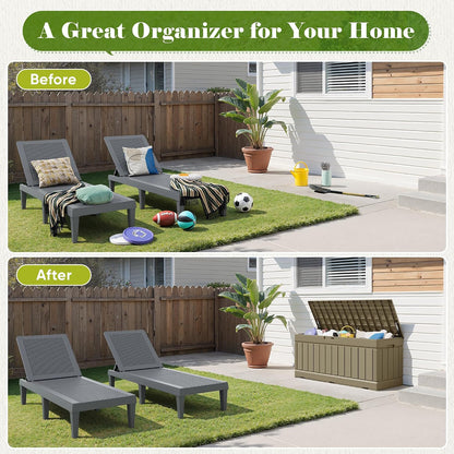 Flamaker Outdoor Storage Box 80 Gallon Resin Waterproof Deck Box Delivery Box with Wood Texture Large Storage Bin for Patio Cushions, (Grey)