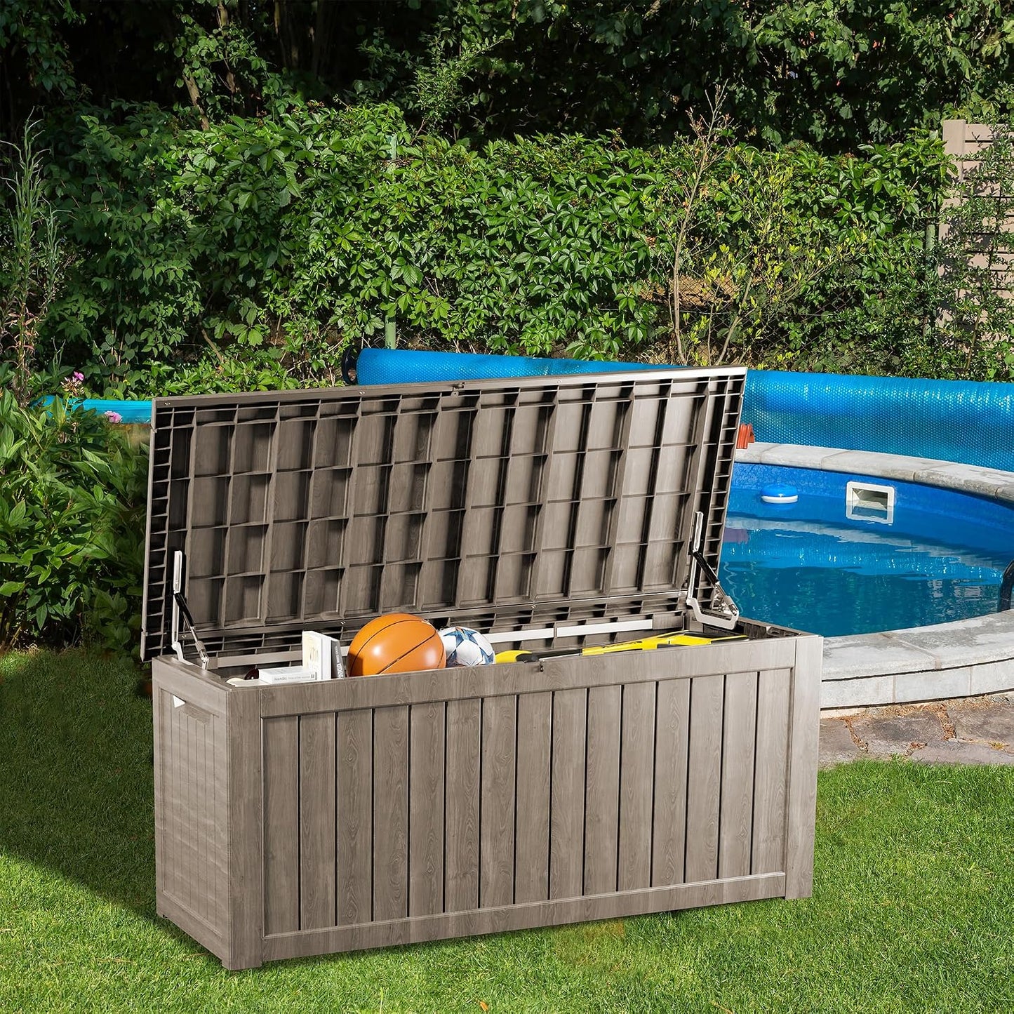 TARKARI 320 Gallon Lockable Resin Deck Box, Waterproof & UV-Resistant Outdoor Storage Box for Outdoor Cushion Storage, Garden Tools & Pool Accessories Storage, Black