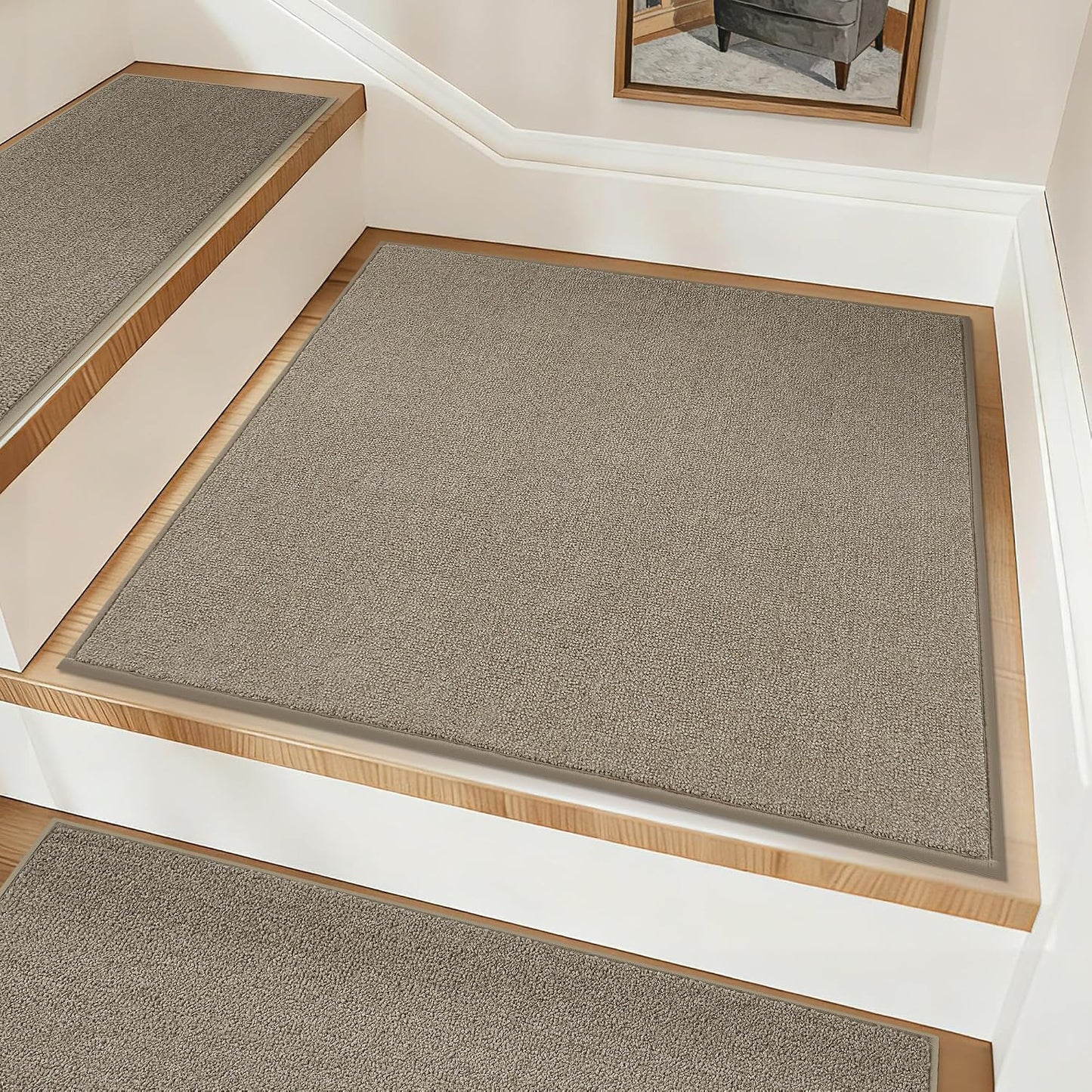 COSY HOMEER Stair Treads Non-Slip Carpet Stair Treads for Wooden Steps, Indoor Stair-Runner Rugs for Kids Elders & Pets 28"x9" (4Pc, Dark Gray)