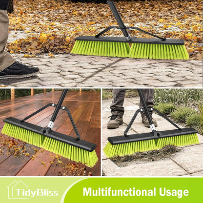 TidyBliss 24” Push Broom Outdoor Heavy Duty, Large Commercial Stiff Bristle Brush with 63 inches Long Handle for Garage Shop Garden Yard Patio Deck Street Warehouse Lawn Driveway (Yellow-Green)
