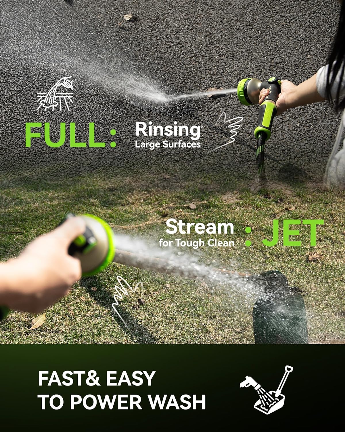 RAINPOINT Hose Sprayer Nozzle Heavy Duty - 8 Spray Patterns Garden Hose Nozzle with Adjustable Flow Control for Watering Plants, Washing Cars,Washing Pets, Thumb Control (Green)