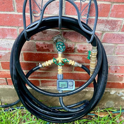 STYDDI Garden Hose Splitter Full Flow, Brass Heavy Duty Hose Splitter 2-Way High Flow, All Metal Hose Y Splitter with Shutoff, Outdoor Faucet Splitter Hose Connector, Water Hose Y Valve Tap Adapter